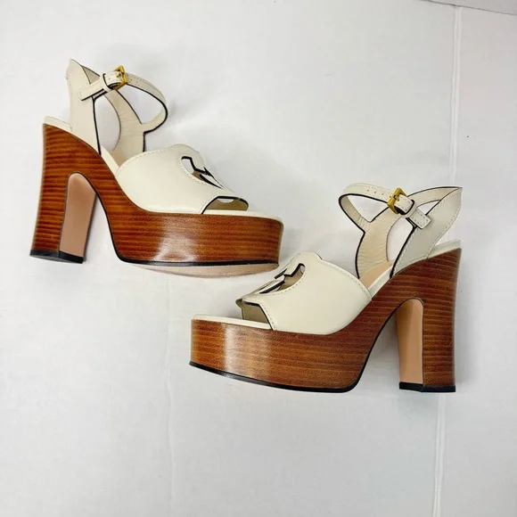 Gucci interlocking G cut out Platform Leather Heels Size 38 - Picture 10 of 13